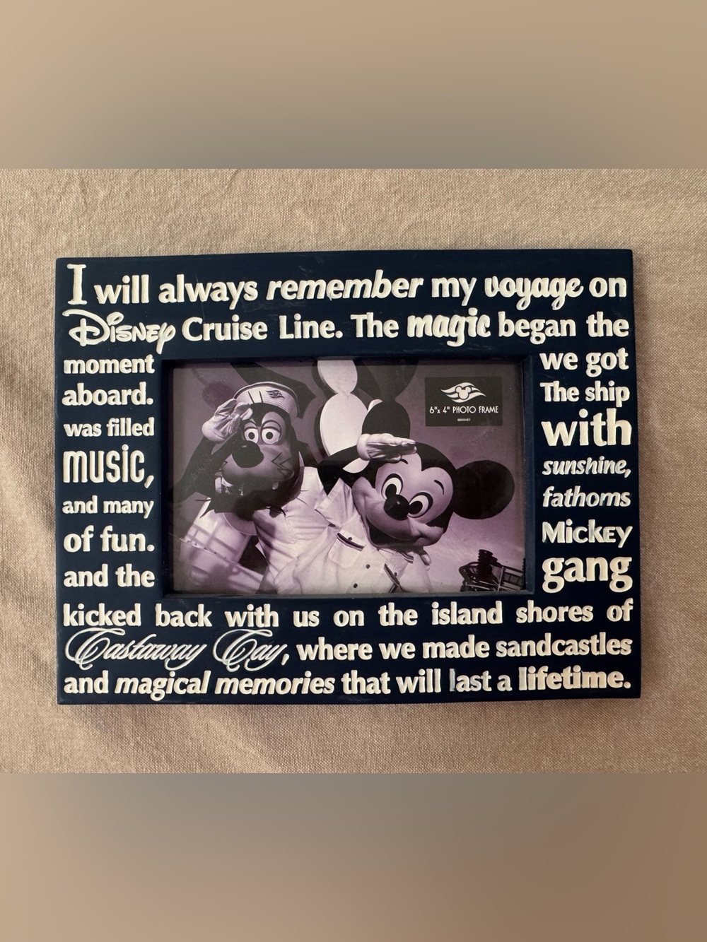 Disney Cruise Line Navy Blue Photo Frame with White Text - new